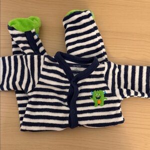 Carter's Navy and White Striped Baby Set with Green Monster